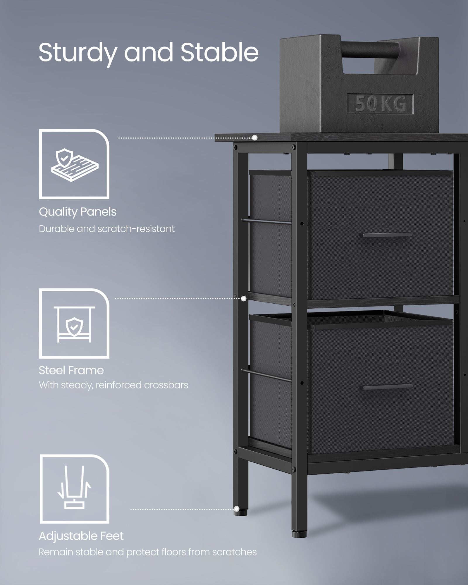 L-Shaped Desk - Wood - Ebony Black - 2 Spacious Drawers with Monitor Stand and Adjustable Storage Shelf
