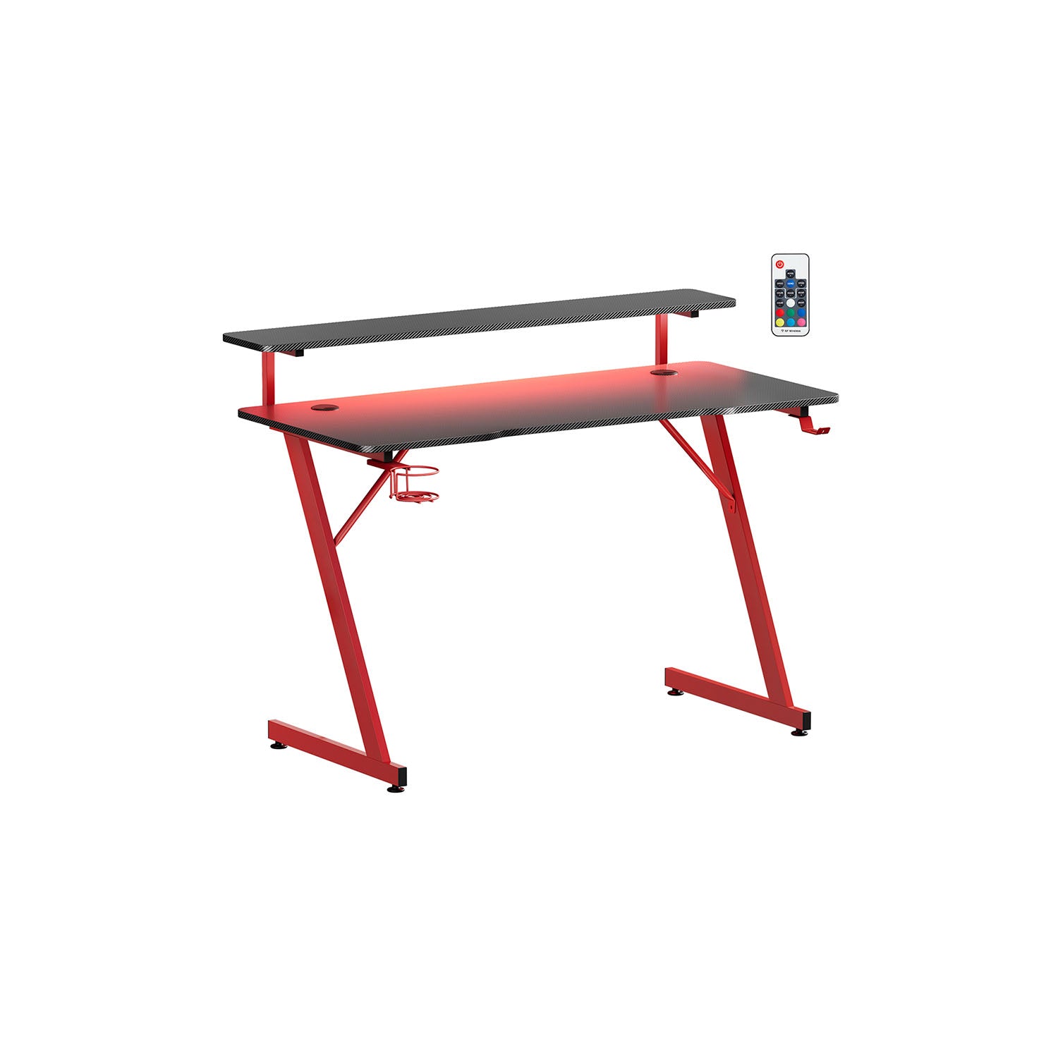 Gaming Desk - Carbon Black - Z-Shaped Design with LED Lights