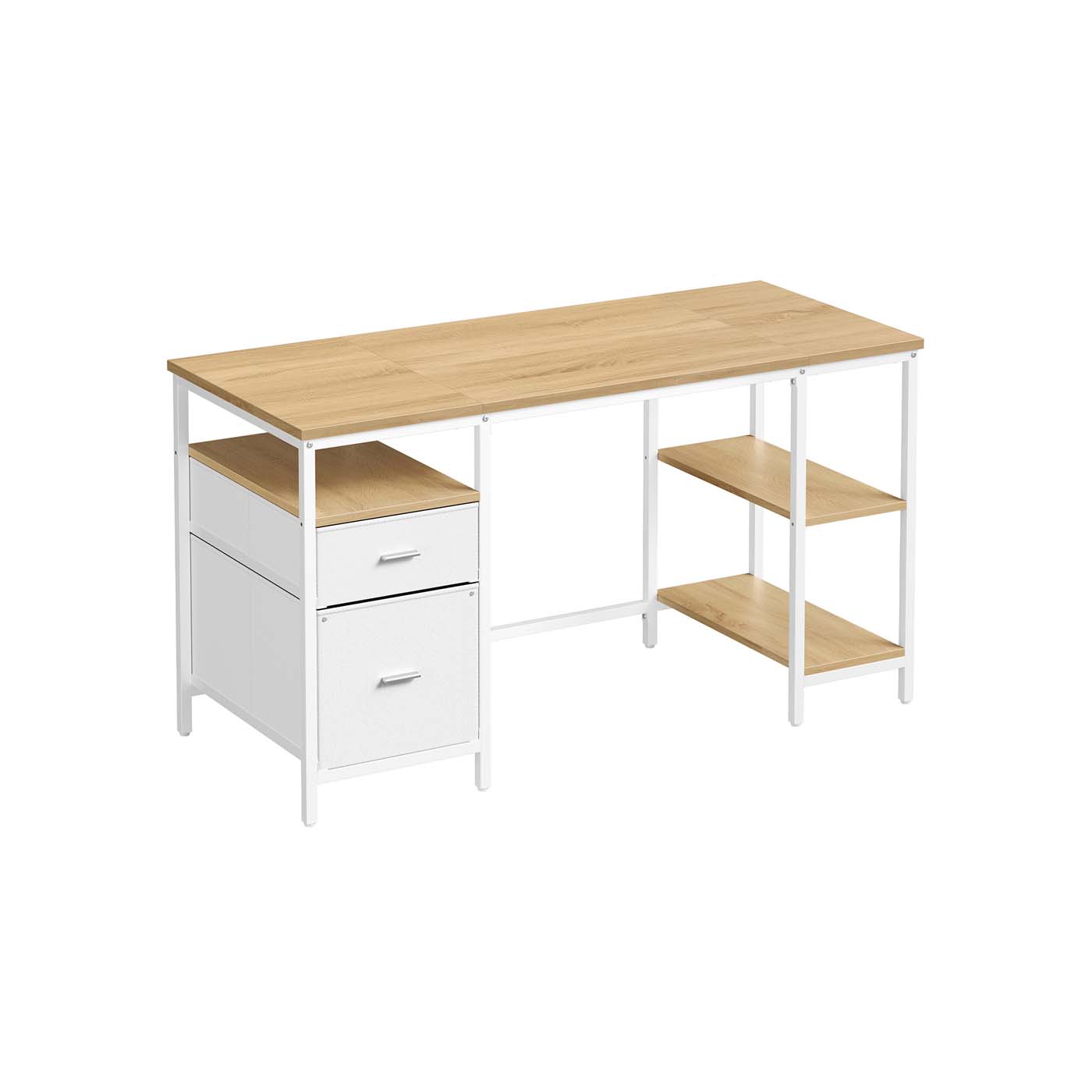 Computer Desk - Wood - Natural Oak - Includes Shelves and Drawers
