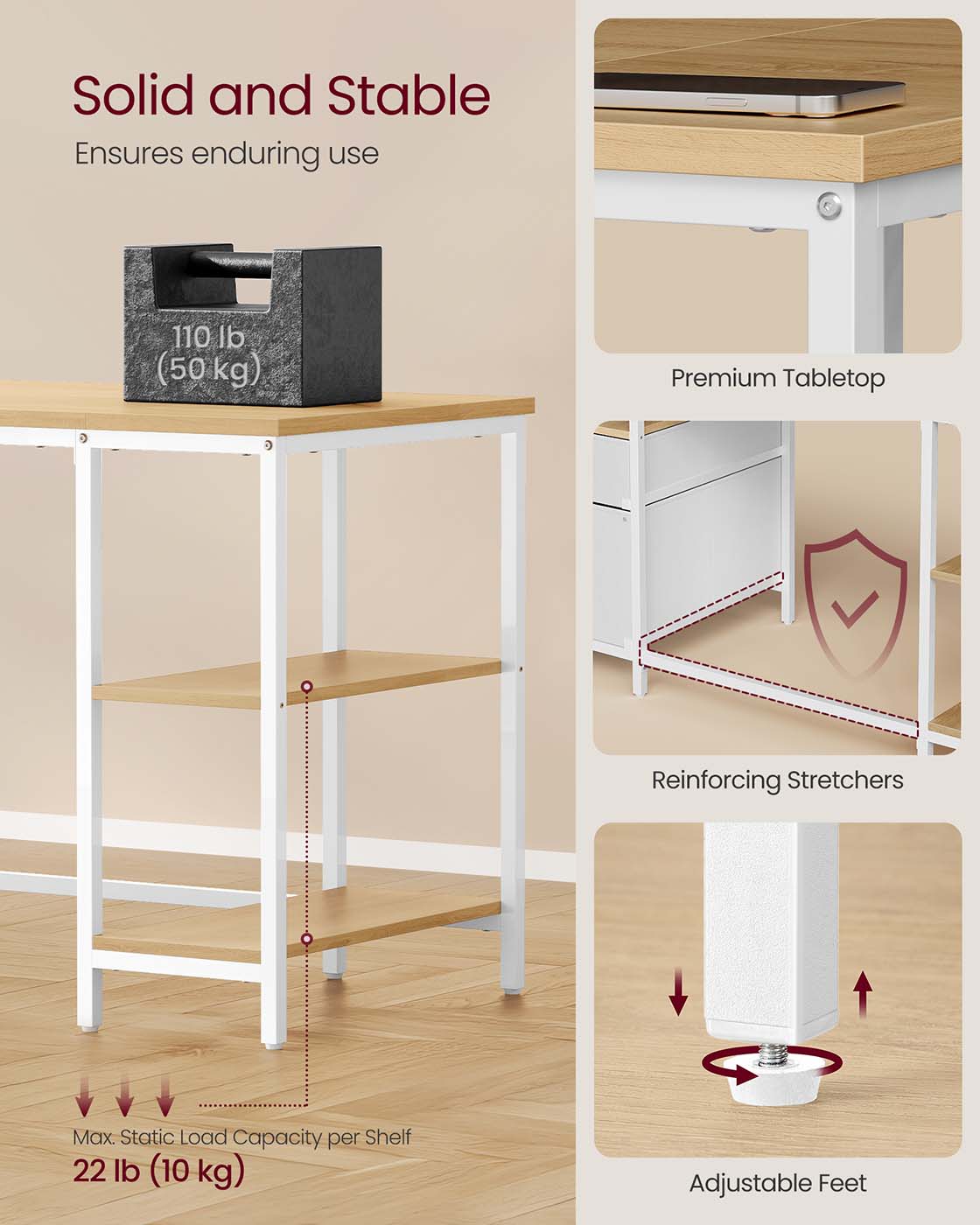 Computer Desk - Wood - Natural Oak - Includes Shelves and Drawers