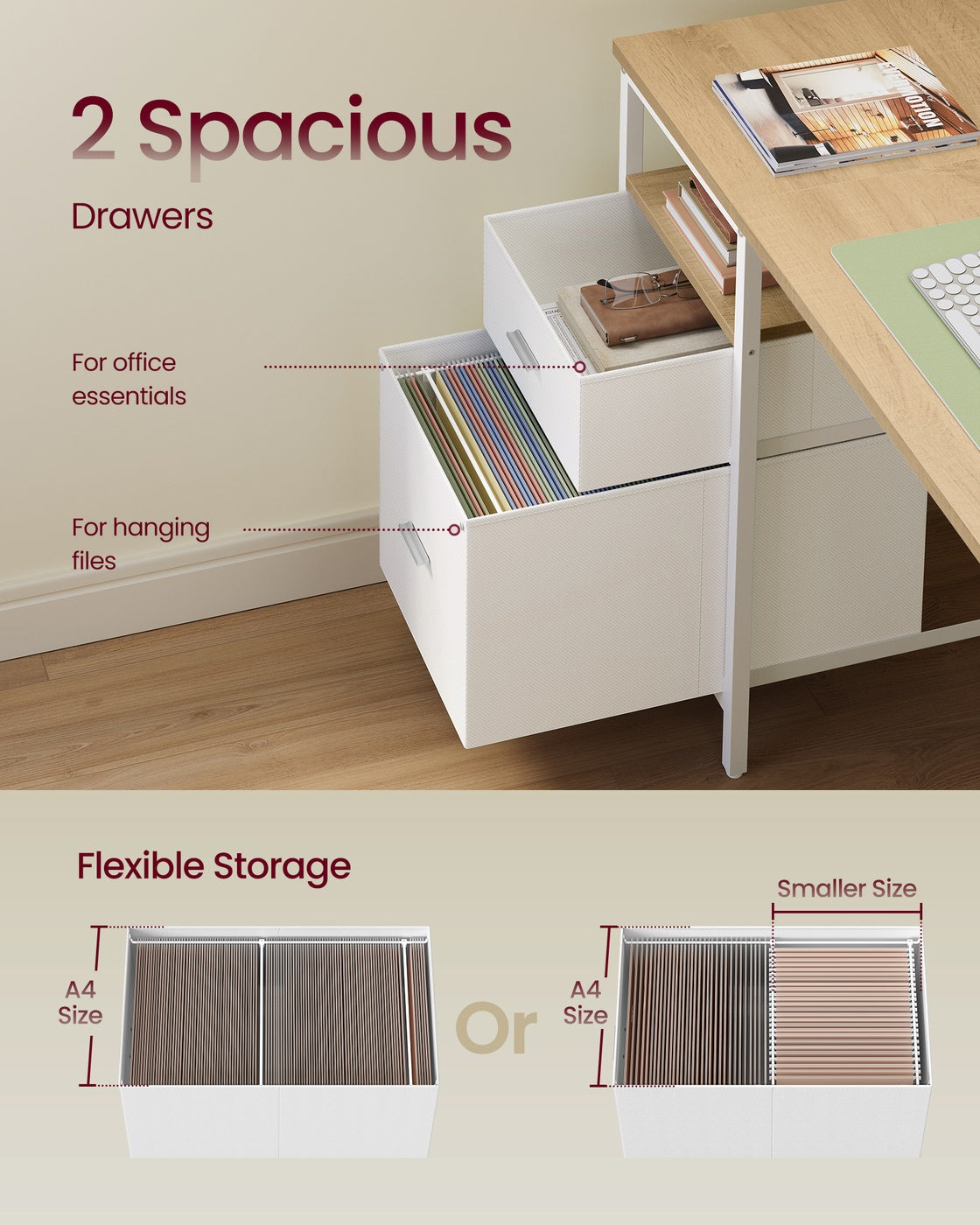 Computer Desk - 2 Drawers - 3 Storage Shelves