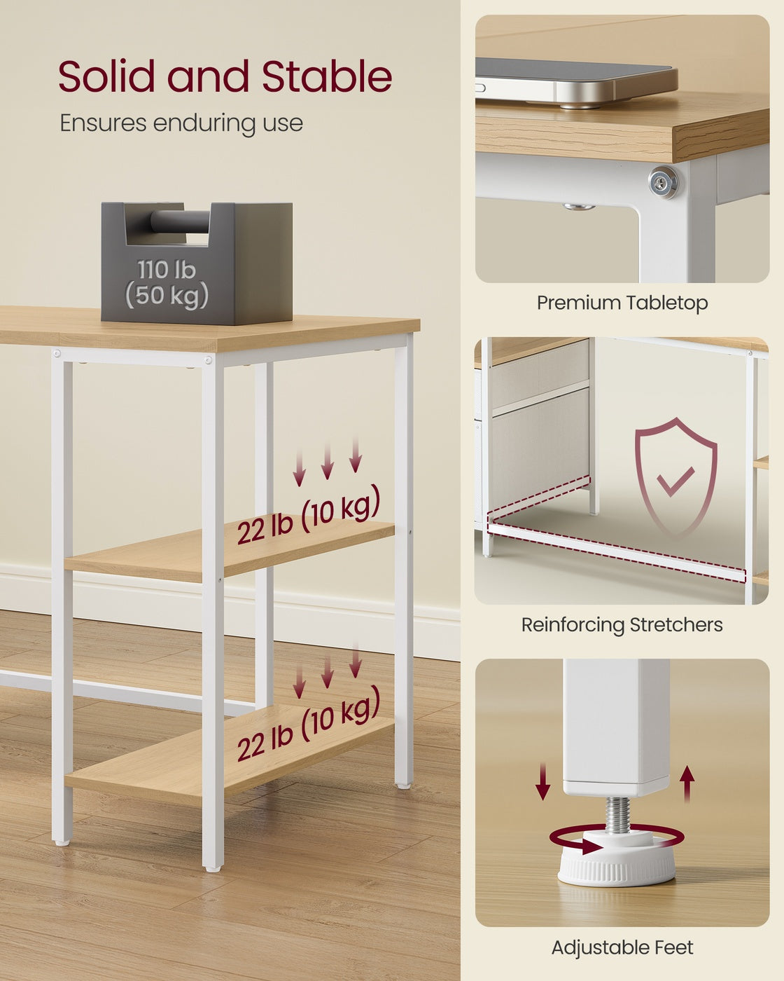 Computer Desk - 2 Drawers - 3 Storage Shelves