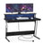 Gaming Desk - Wood - Black - LED Lights and Built-In Power Outlets with Monitor Shelf