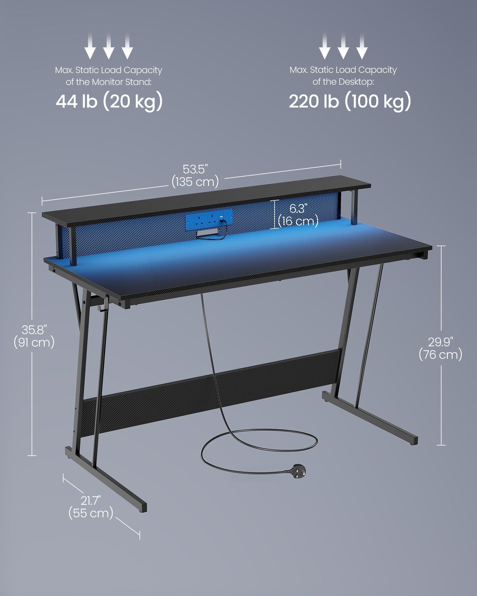Gaming Desk - Carbon Black - LED Lights