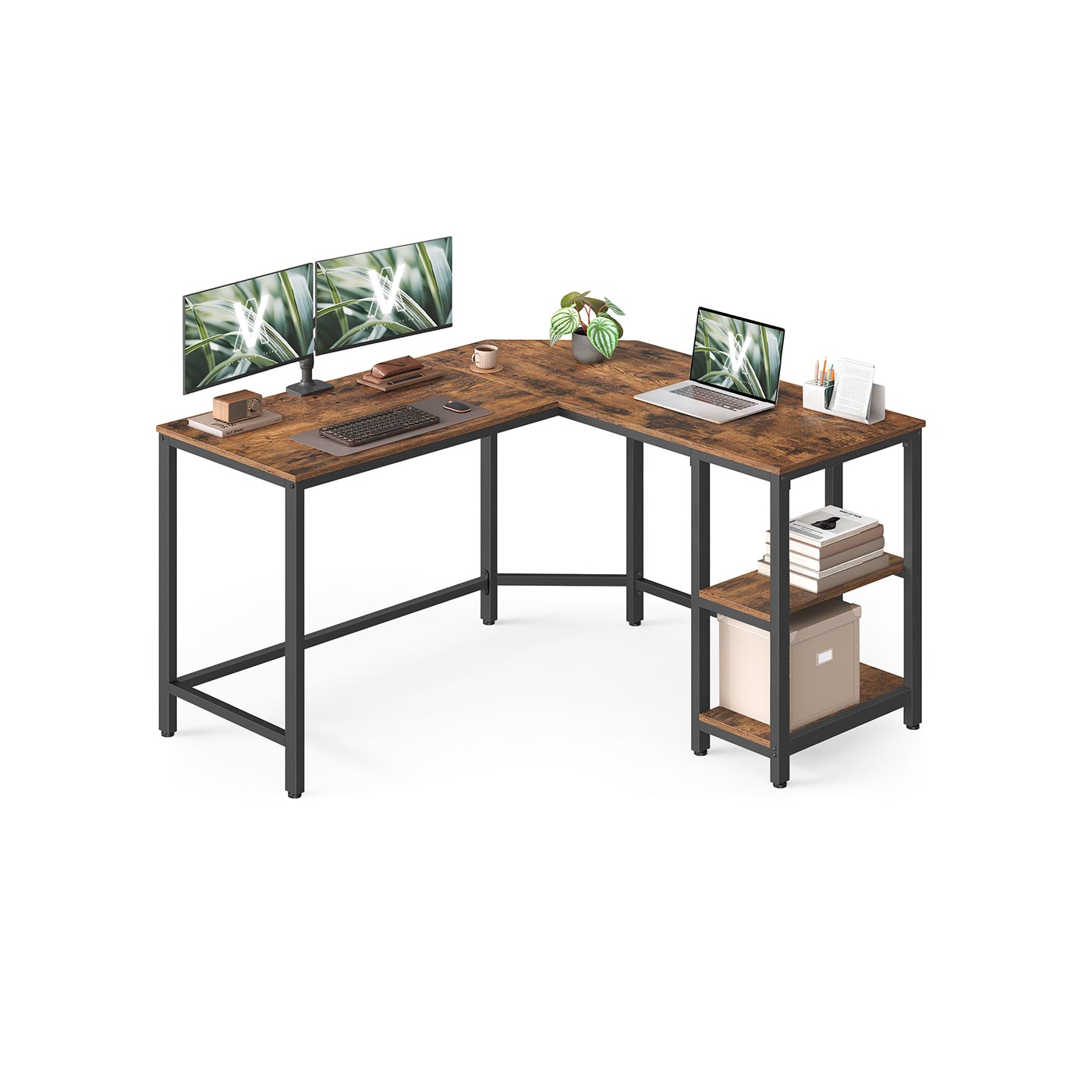 L-Shaped Computer Desk - Wood - Rustic Brown
