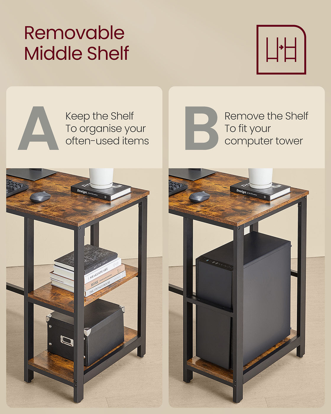 L-Shaped Computer Desk - Wood - Rustic Brown