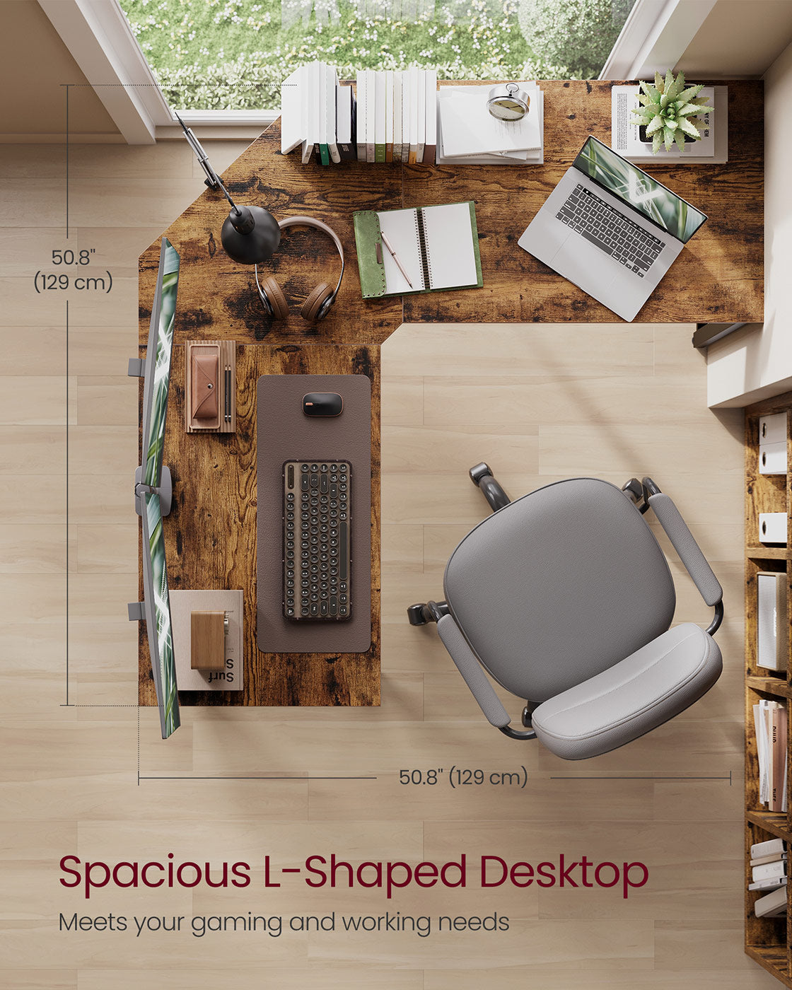 L-Shaped Computer Desk - Wood - Rustic Brown