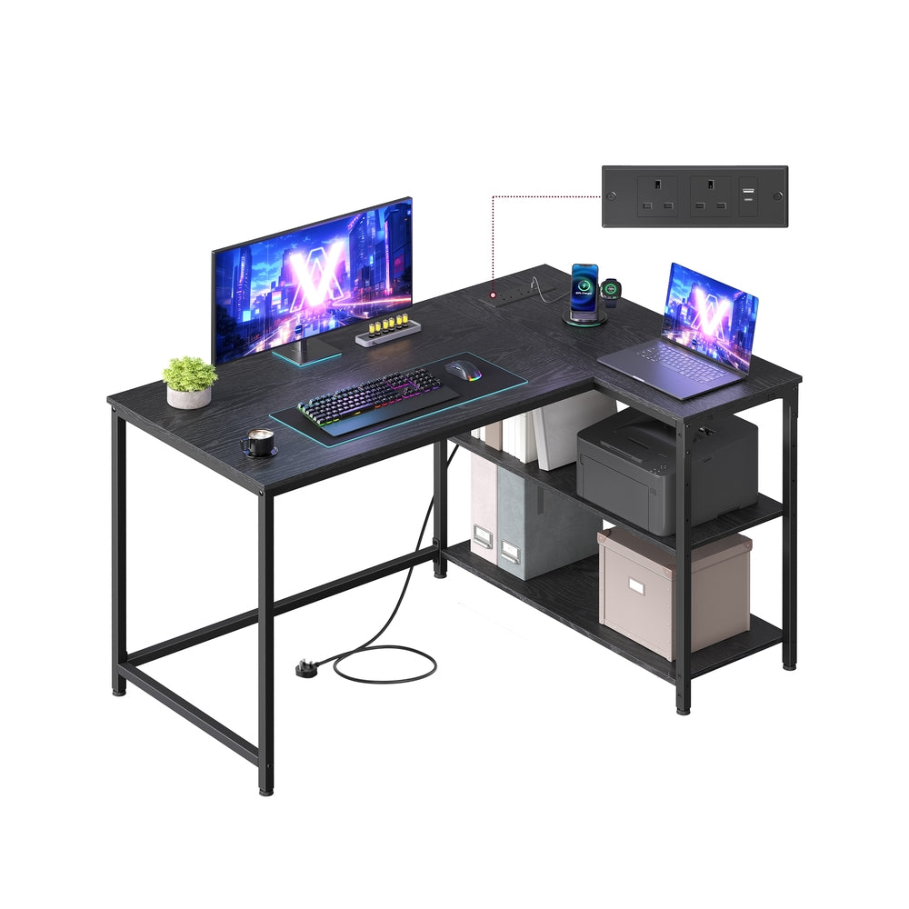 L Shaped Corner Desk - 110 x 80 cm - Particleboard - Power Outlets