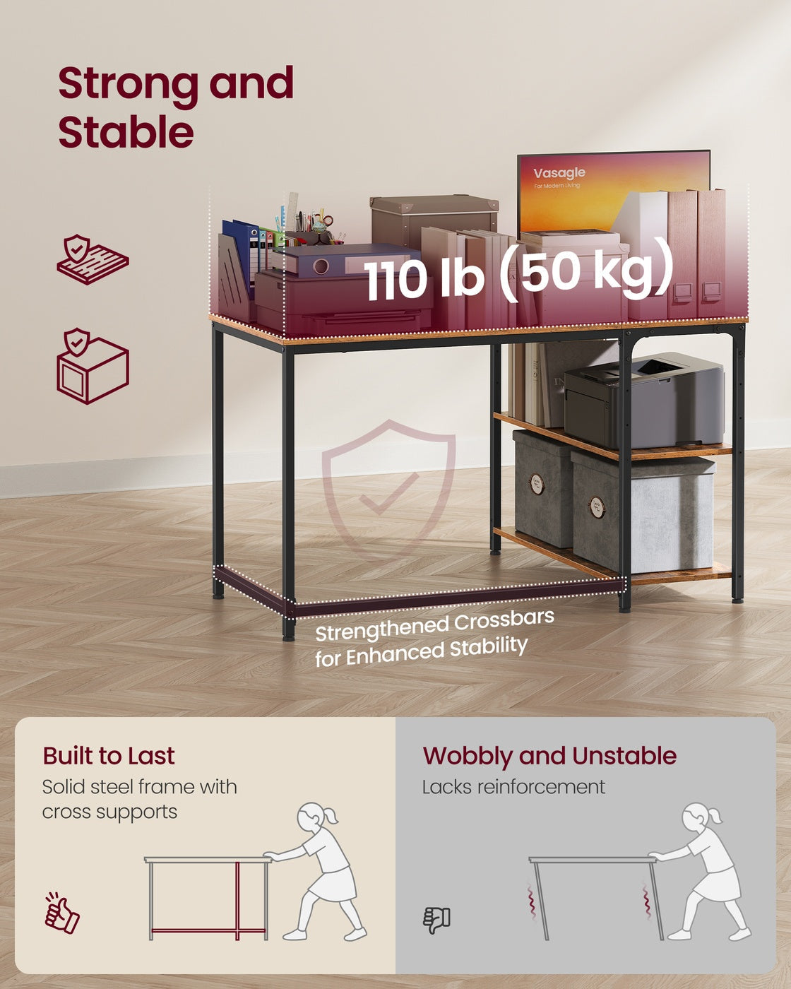 L Shaped Corner Desk - 110 x 80 - Particleboard - Height-Adjustable Shelves