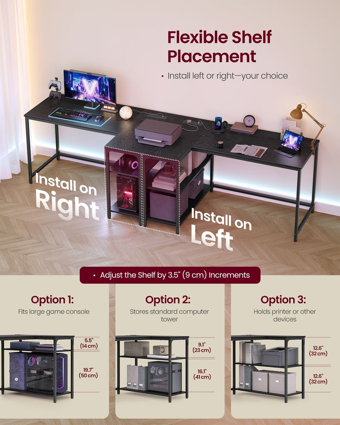 L Shaped Corner Desk - 120L - Particleboard - Power Outlets