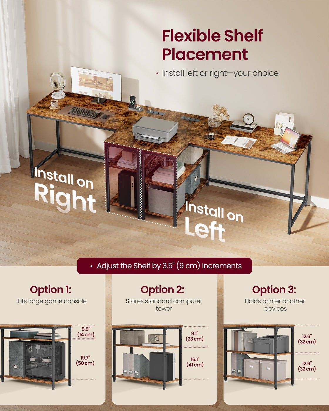 L Shaped Corner Desk - 120x80 - Particleboard - Power Outlets
