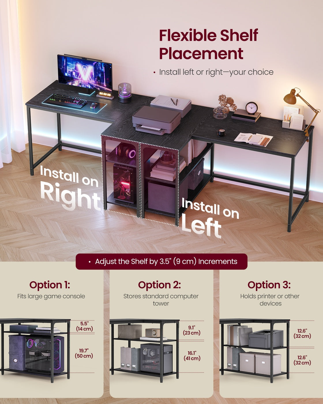 L Shaped Corner Desk - 110L - Particleboard - Storage