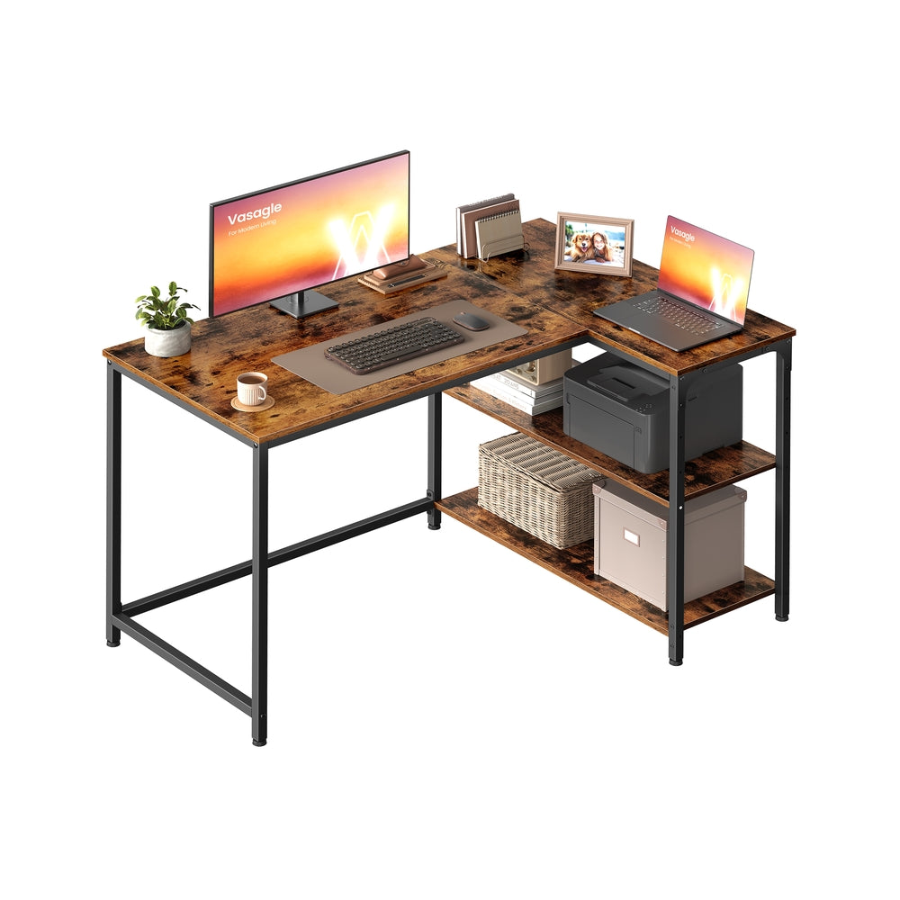 L Shaped Corner Desk - 110 x 80 - Particleboard - Reversible Height-Adjustable Shelves