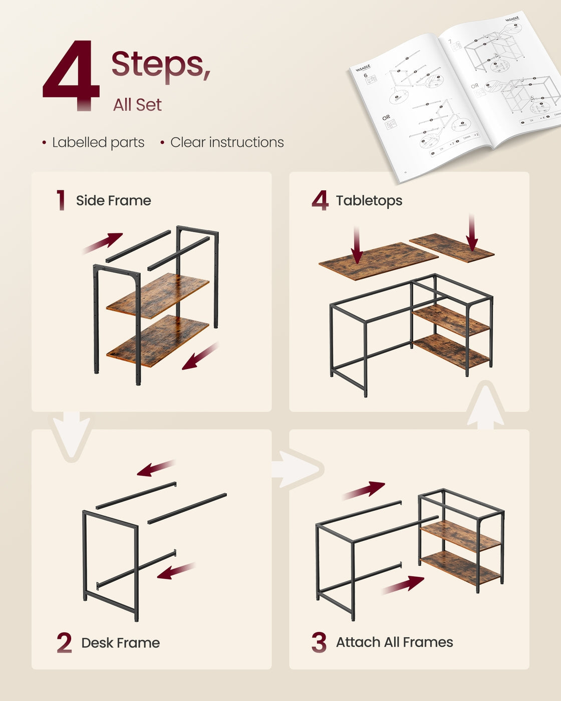 L Shaped Corner Desk - 110 x 80 - Particleboard - Reversible Height-Adjustable Shelves