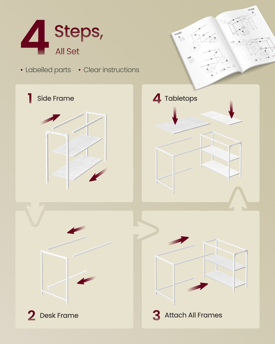 L Shaped Corner Desk - 120L - Particleboard - Reversible Height-Adjustable Shelves