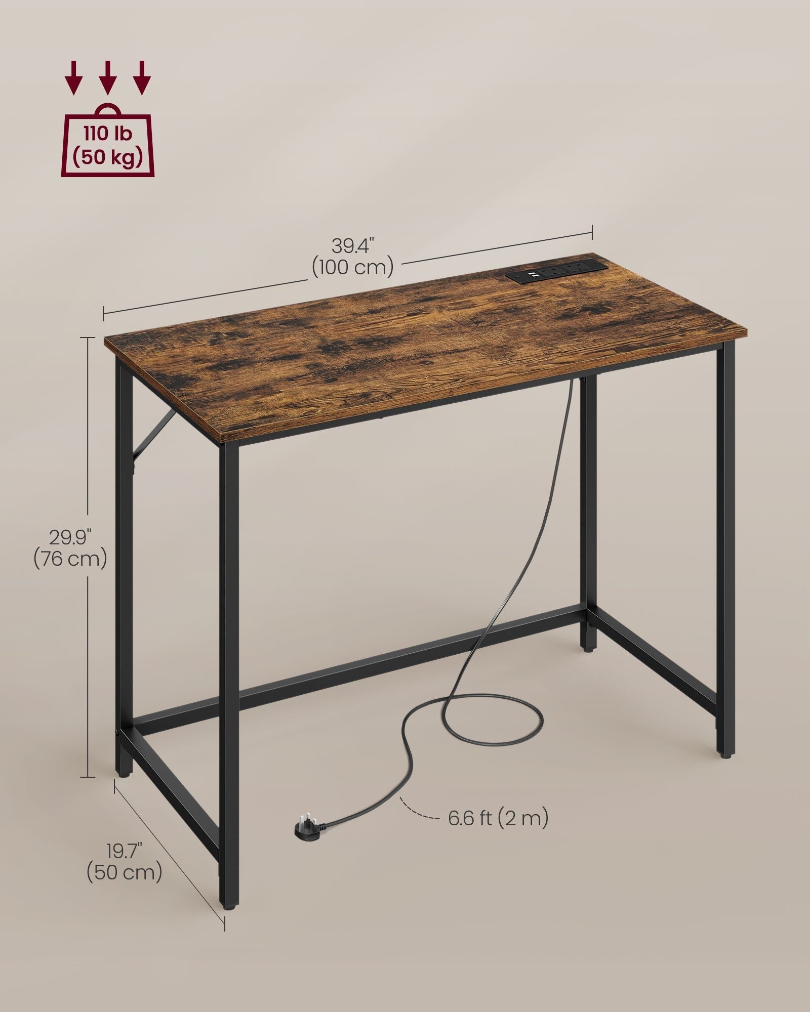 Computer Desk - Wood - Rustic Brown - With LED Lights and Built-In Power Outlets