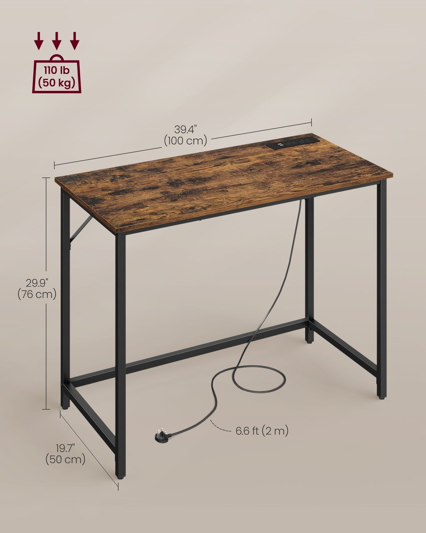 Computer Desk - Wood - Rustic Brown - With LED Lights and Built-In Power Outlets