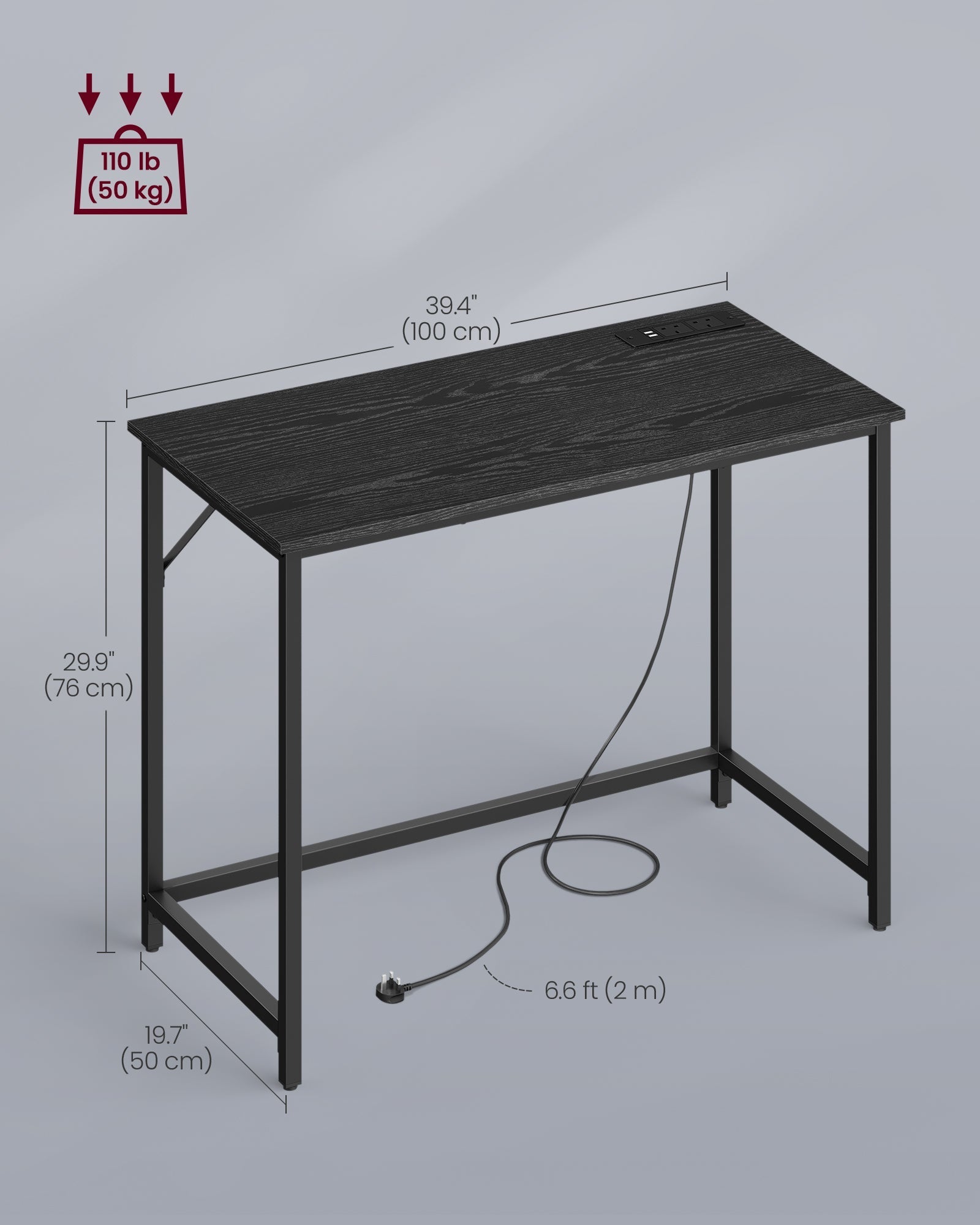 Computer Desk - Wood - Ebony Black - LED Lights and Built-In Power Outlets