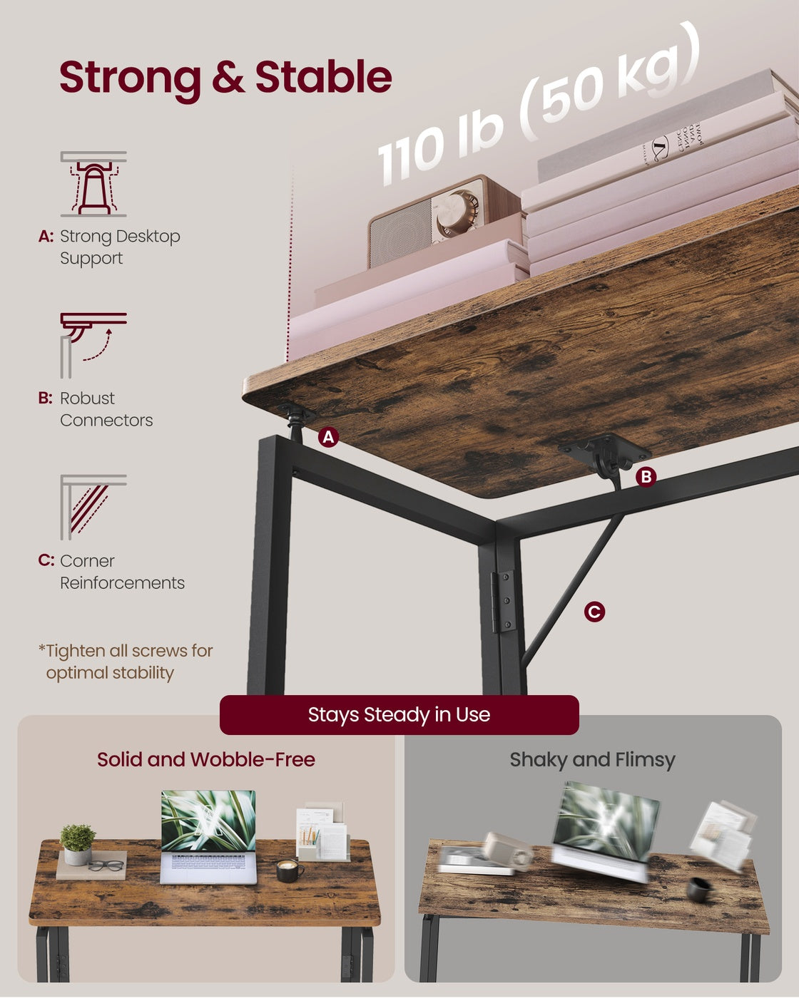 One-Piece Desktop Computer Desk - 80 x 40 - Particleboard - Rounded Edges