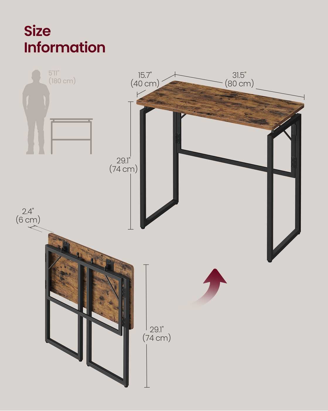One-Piece Desktop Computer Desk - 80 x 40 - Particleboard - Rounded Edges