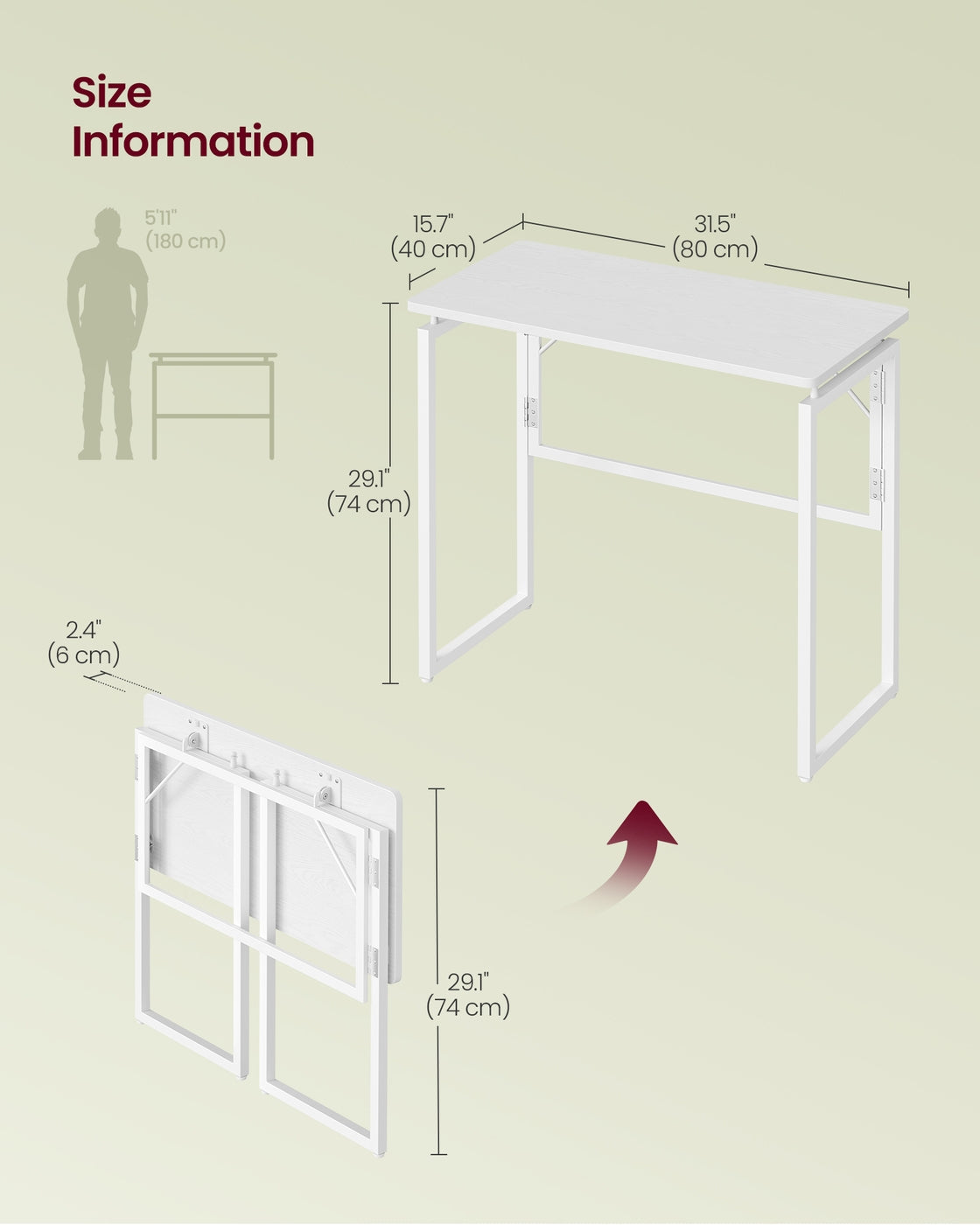 Folding Desk - 80x40 - Particleboard - Rounded Edges