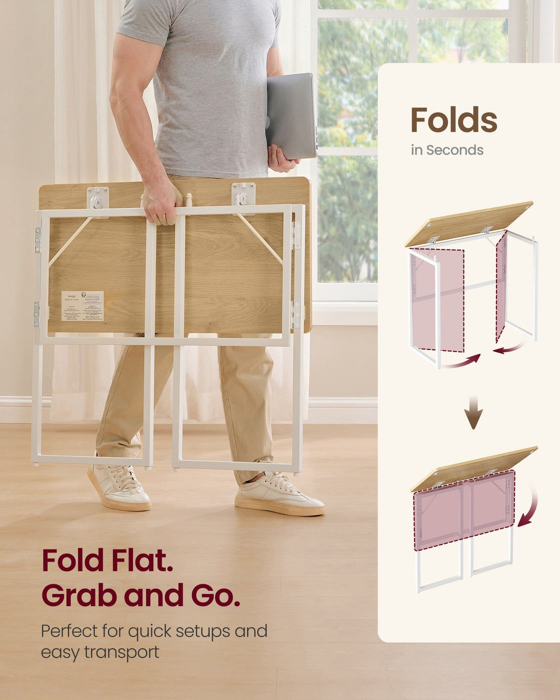 Folding Desk - 80 x 40 - Particleboard - One-Piece Desktop
