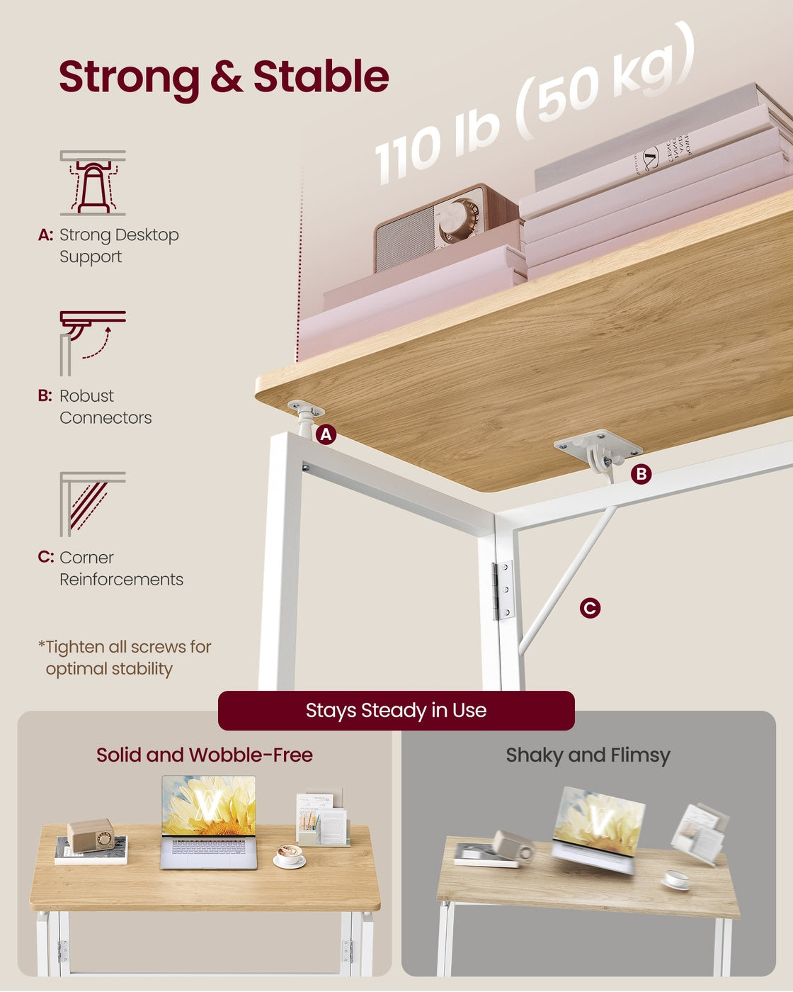 Folding Desk - 80 x 40 - Particleboard - One-Piece Desktop