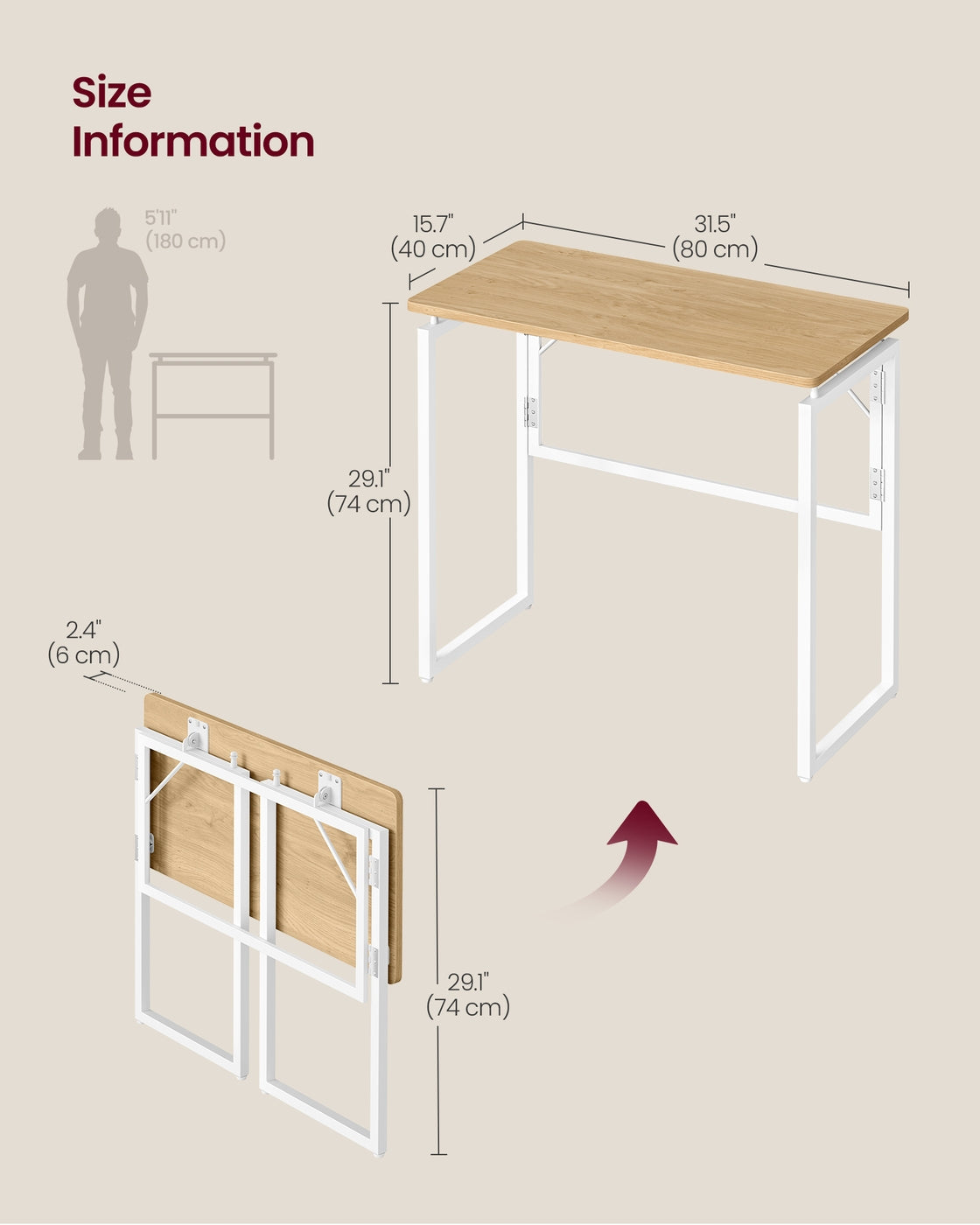Folding Desk - 80 x 40 - Particleboard - One-Piece Desktop