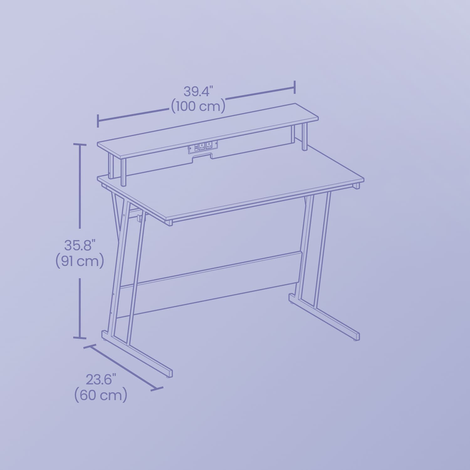 Computer Desk - Engineered Wood - Black - LED Lights and Built-In Power Outlets