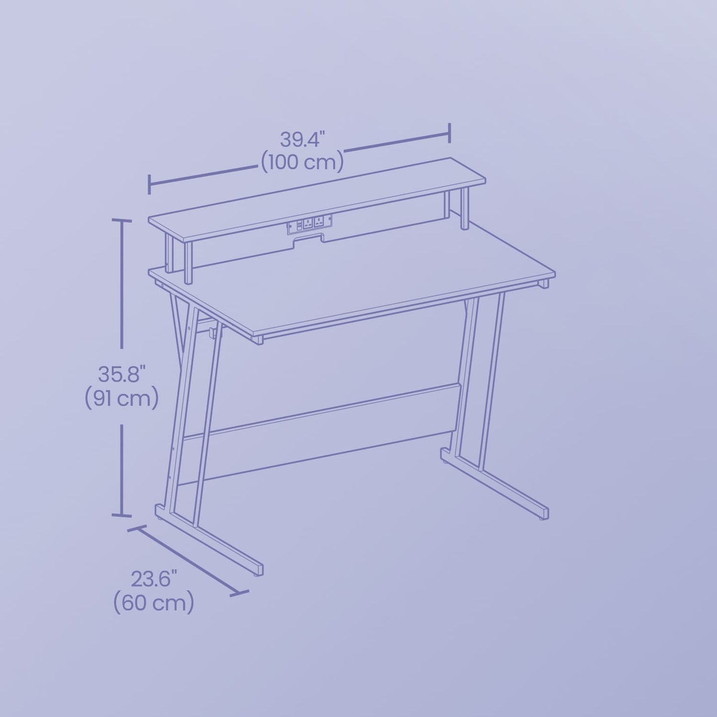 Computer Desk - Engineered Wood - Black - LED Lights and Built-In Power Outlets