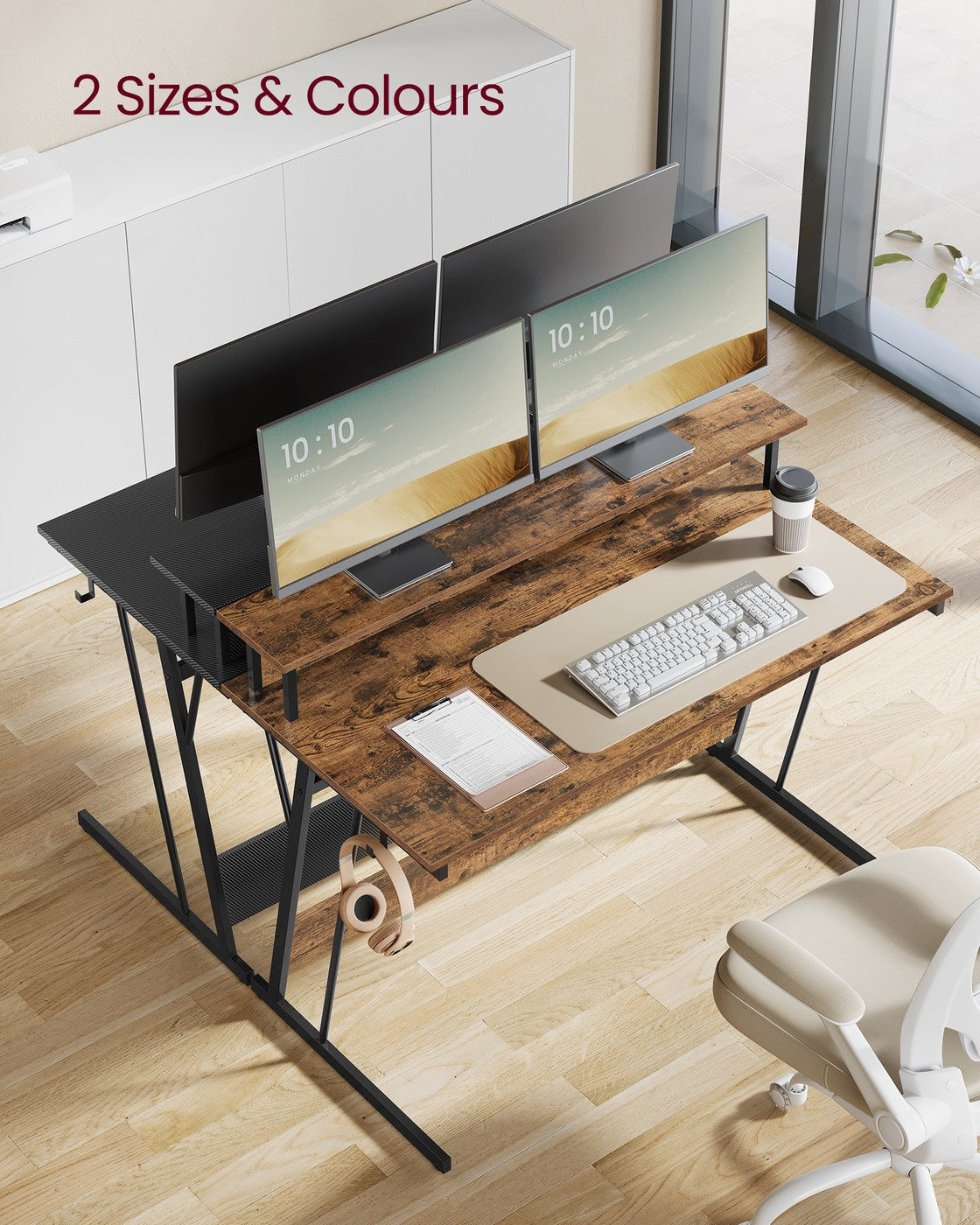 Gaming Desk - MDF - Black - LED Lighting and Built-In Power Outlets