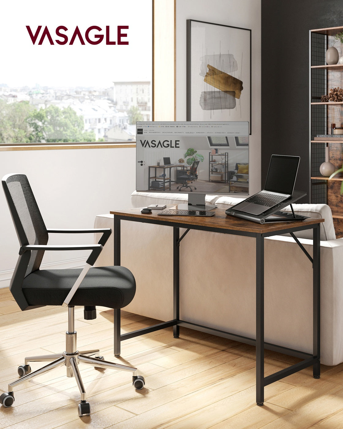 Computer Desk - Metal - Rustic Brown - 100 x 50 x 76 cm