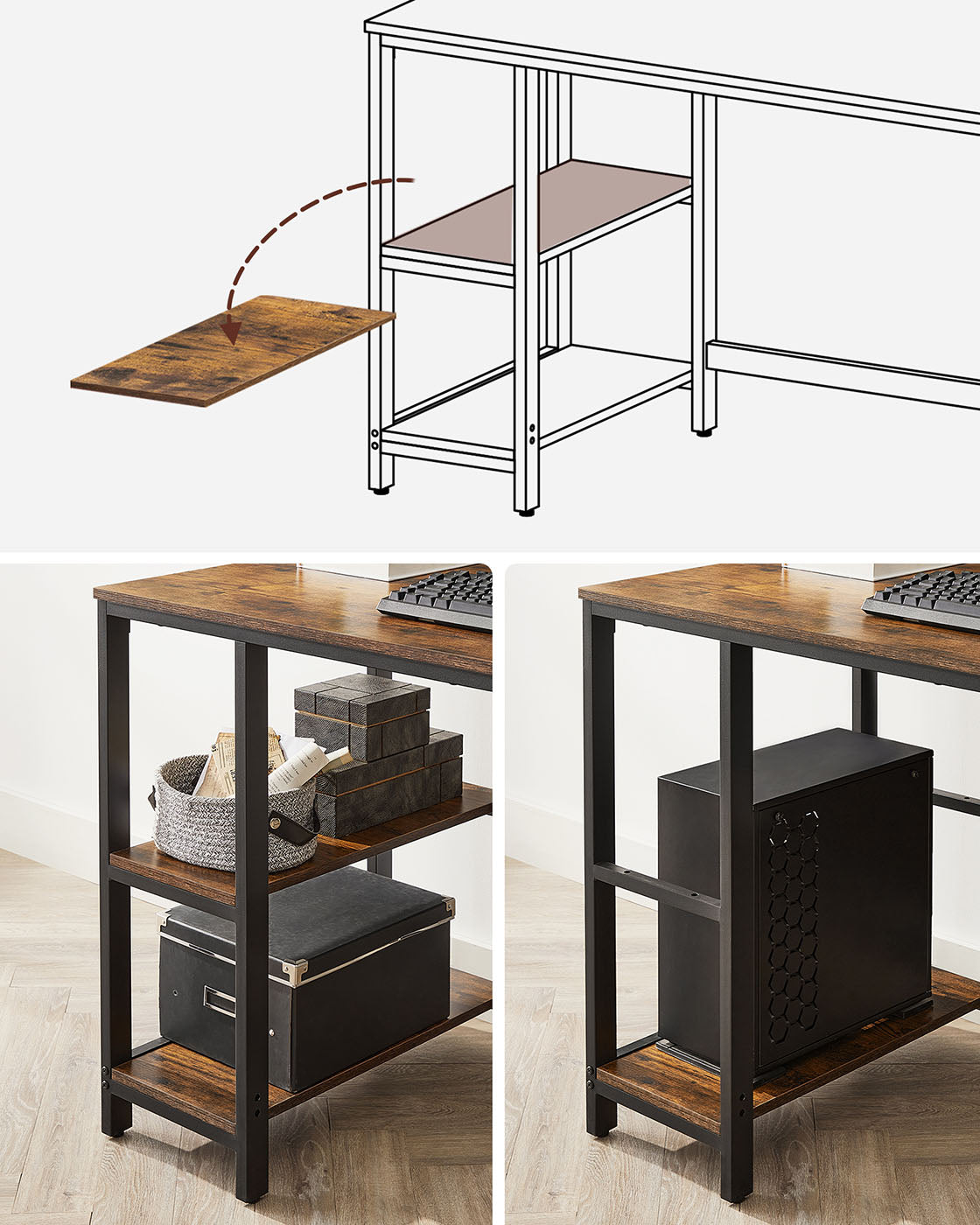 Computer Desk - Wood - Rustic Brown - With Shelves for Versatile Use