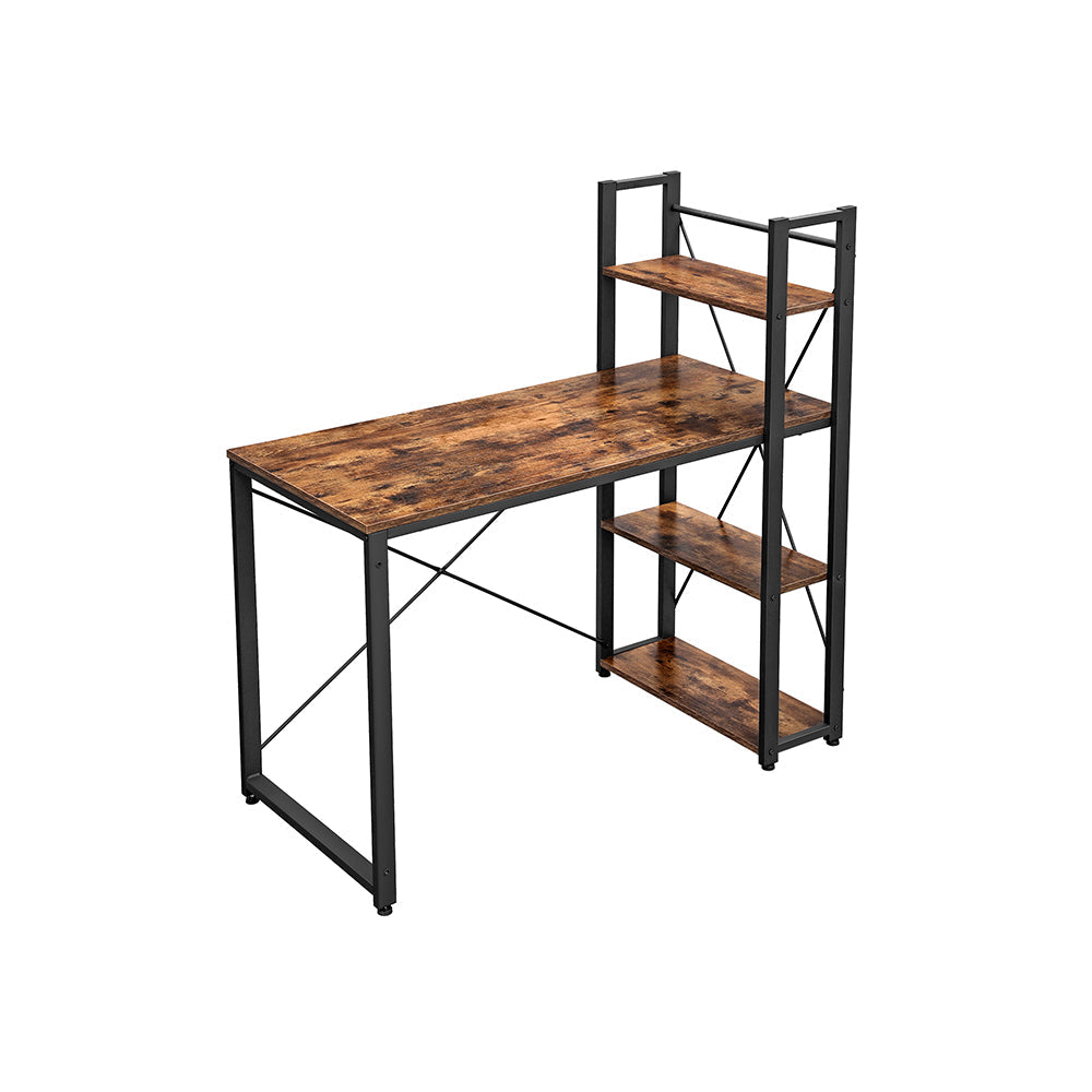 Computer Desk - Wood - Rustic Brown and Black - 120 cm with Storage Shelves