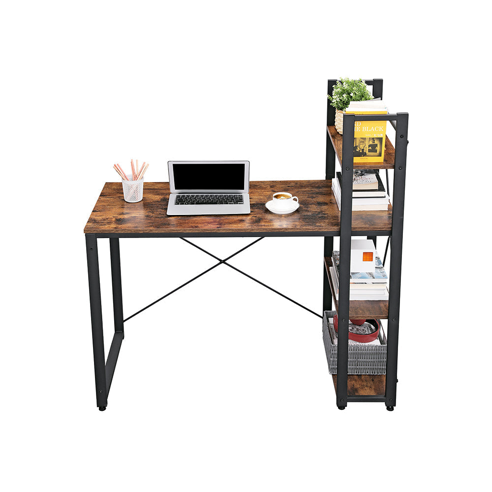 Computer Desk - Wood - Rustic Brown and Black - 120 cm with Storage Shelves