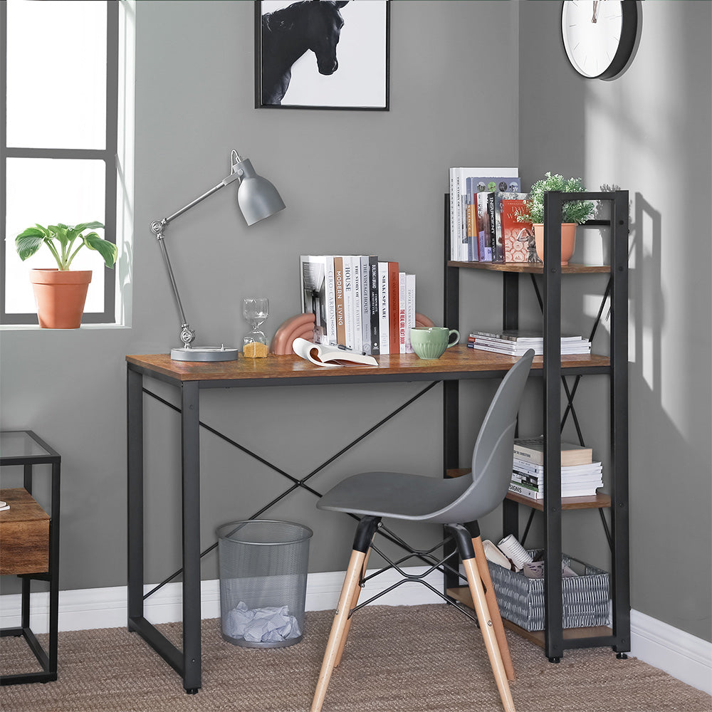 Computer Desk - Wood - Rustic Brown and Black - 120 cm with Storage Shelves
