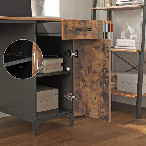 Computer Desk - Metal - Rustic Brown - Features Drawer and Cabinet