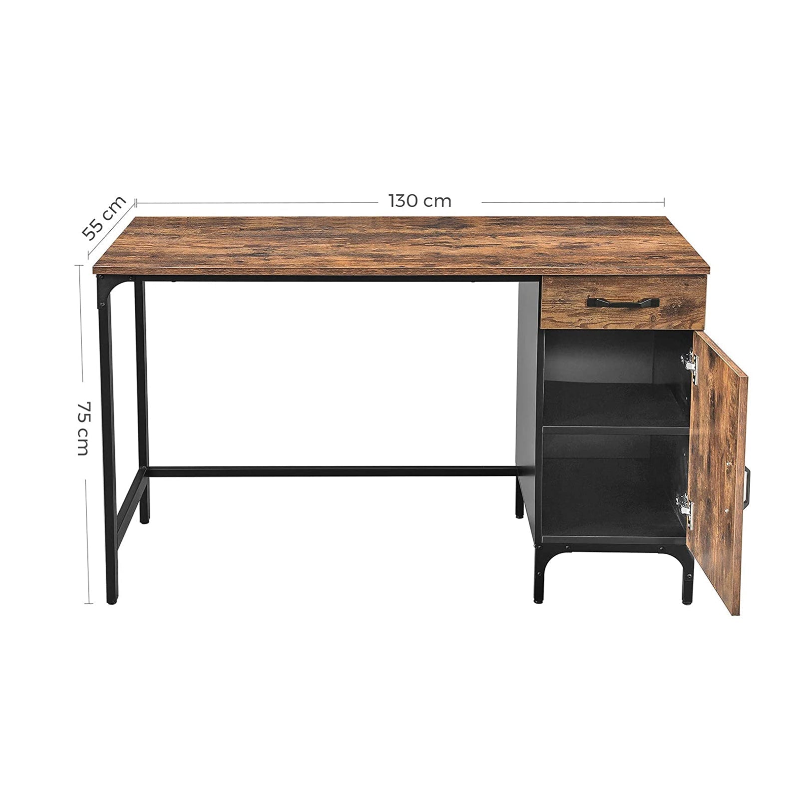 Computer Desk - Metal - Rustic Brown - Features Drawer and Cabinet
