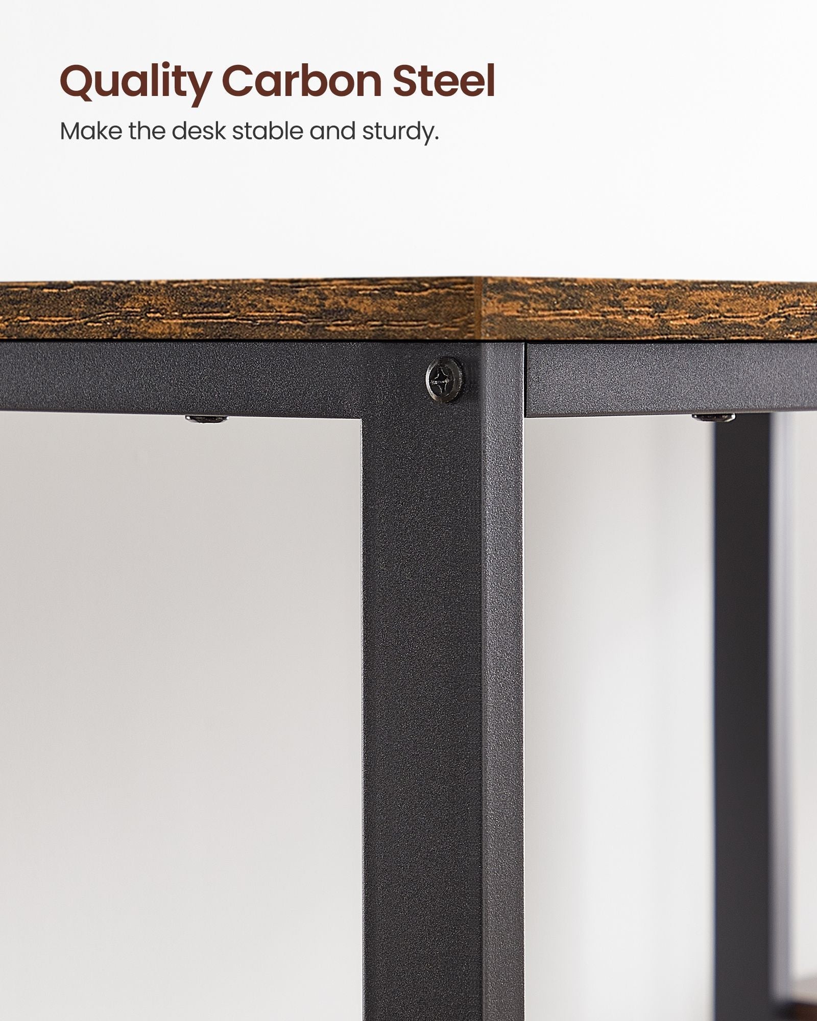 Computer Desk - With 2 Shelves - Steel - Rustic Brown and Black