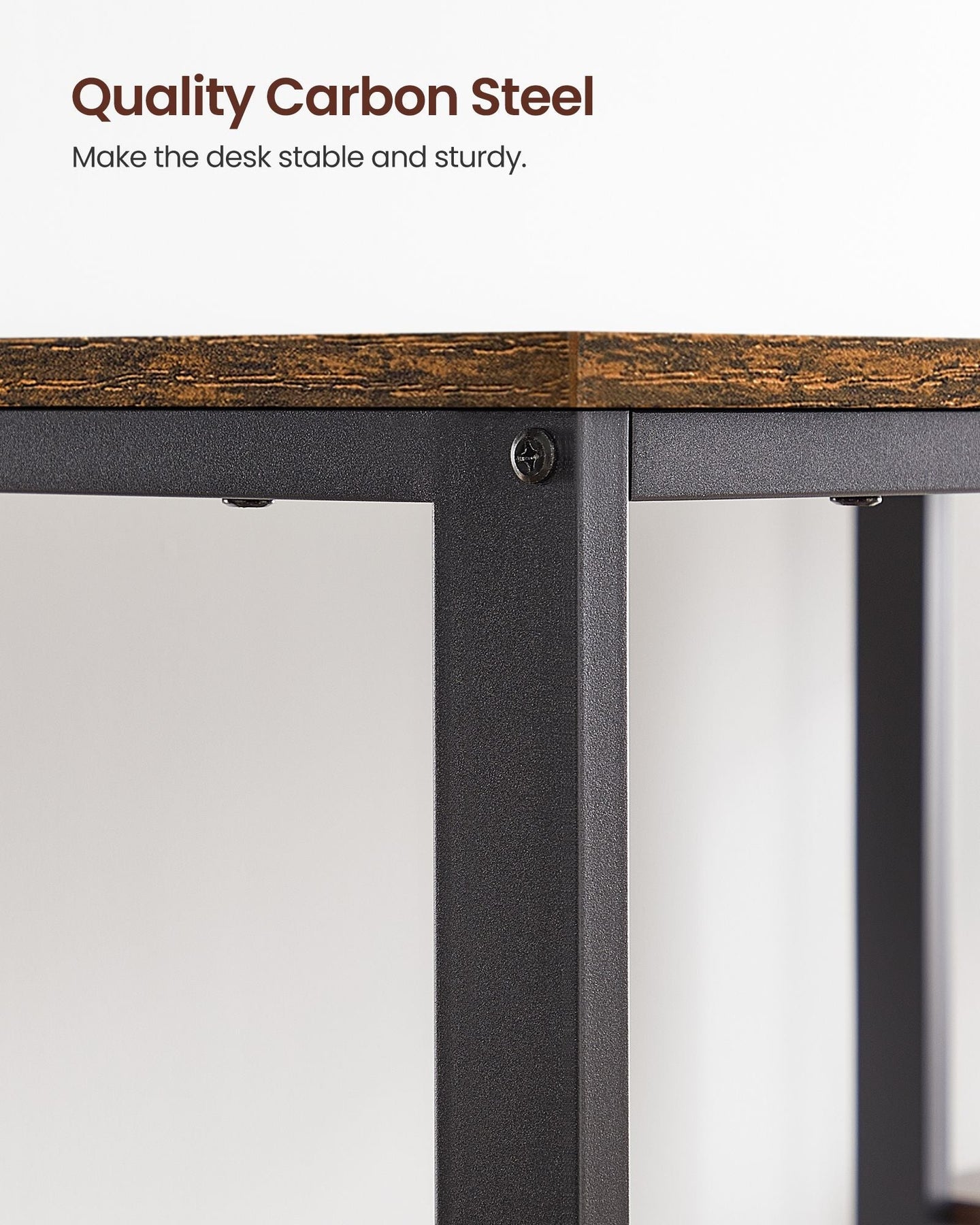 Computer Desk - With 2 Shelves - Steel - Rustic Brown and Black