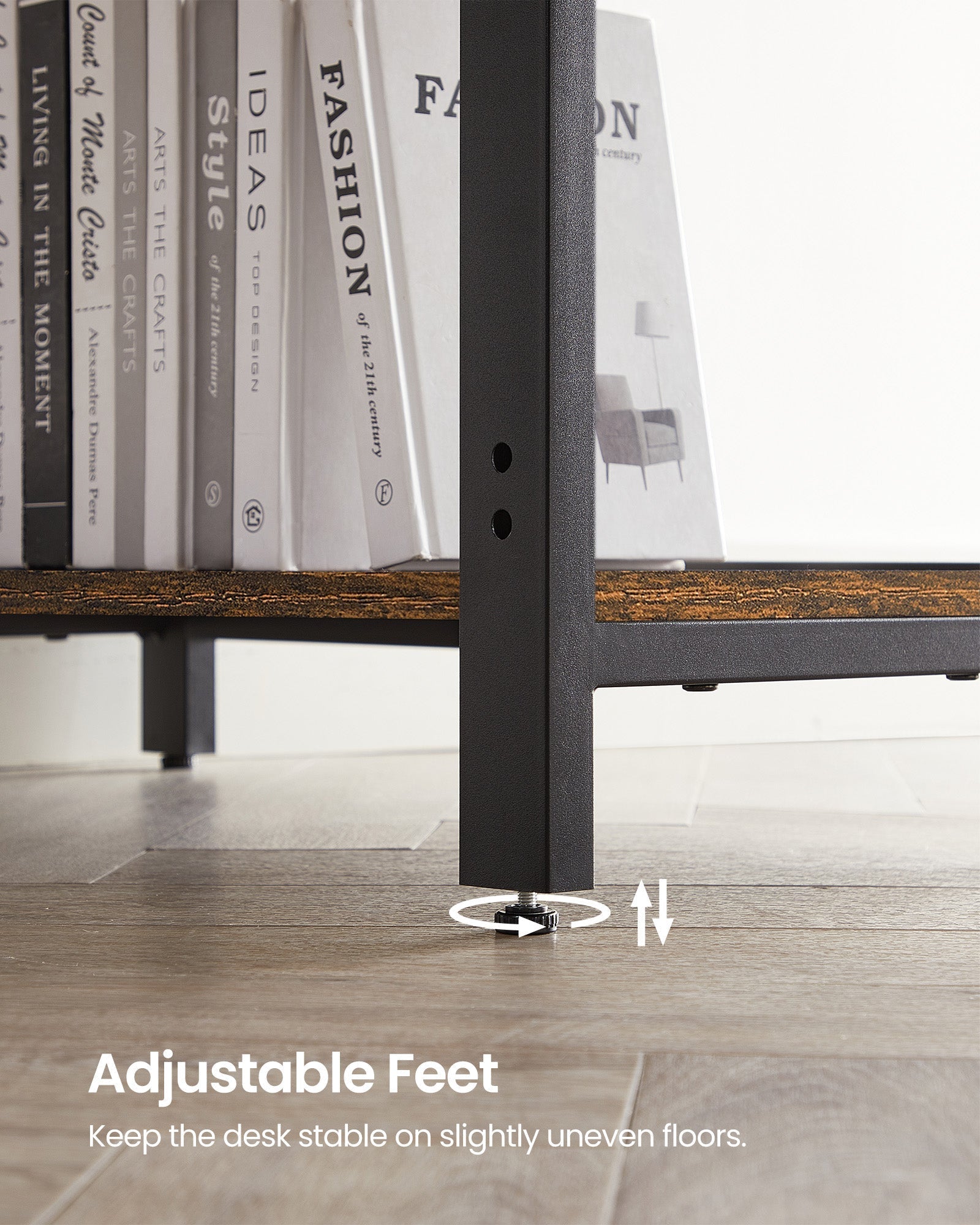Computer Desk - With 2 Shelves - Steel - Rustic Brown and Black