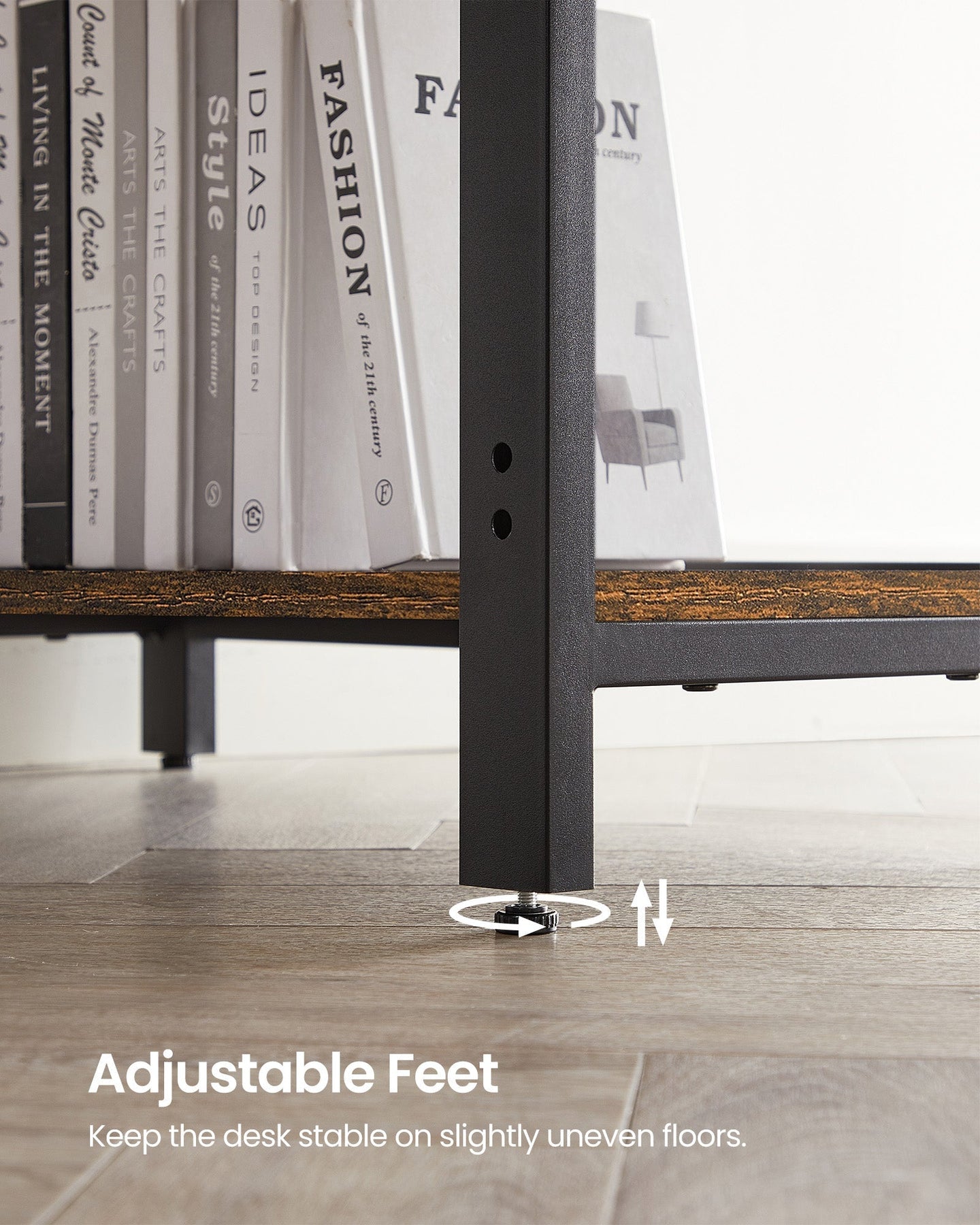 Computer Desk - With 2 Shelves - Steel - Rustic Brown and Black