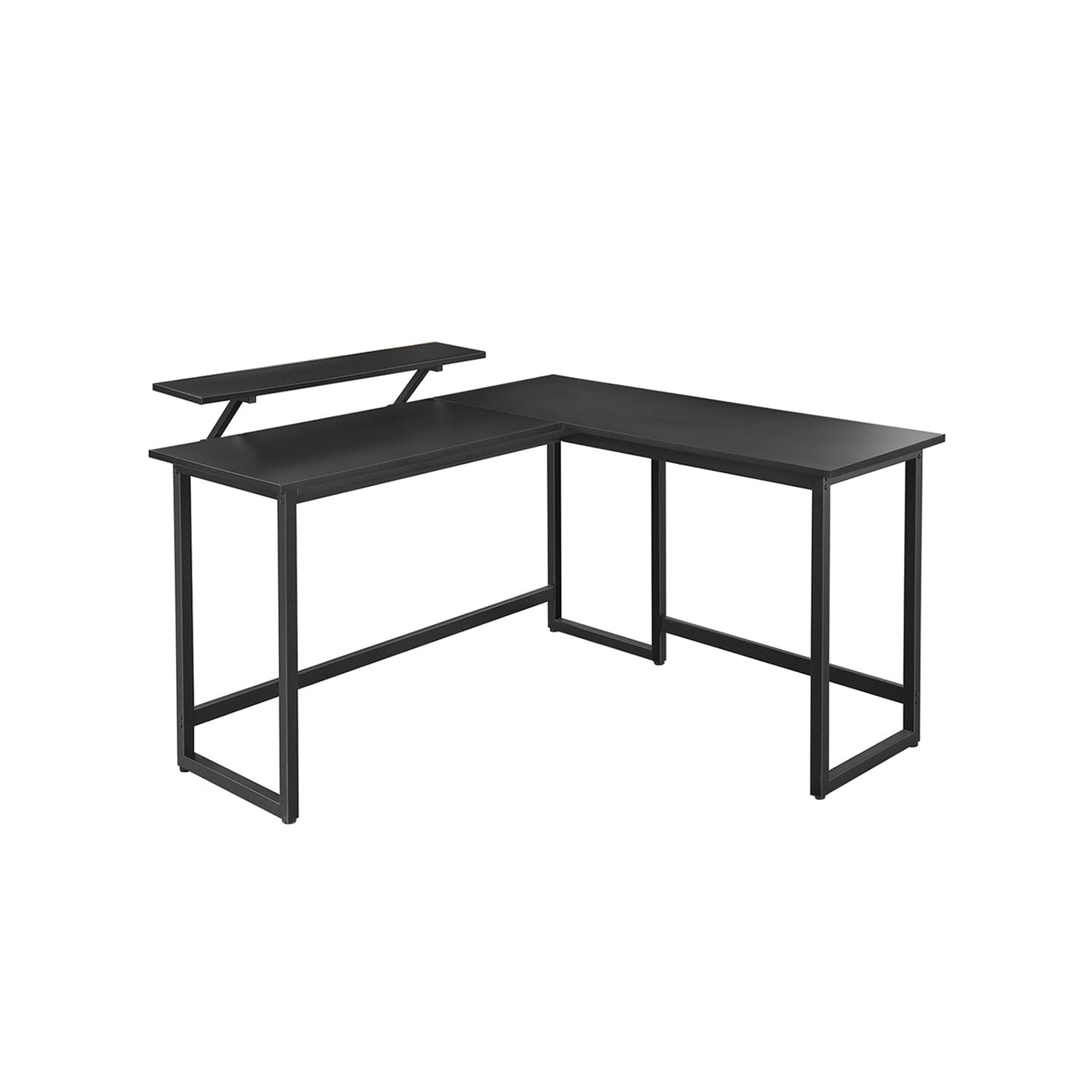 L-Shaped Writing Desk - Wood - Rustic Brown and Black - Industrial Corner Design with Monitor Stand