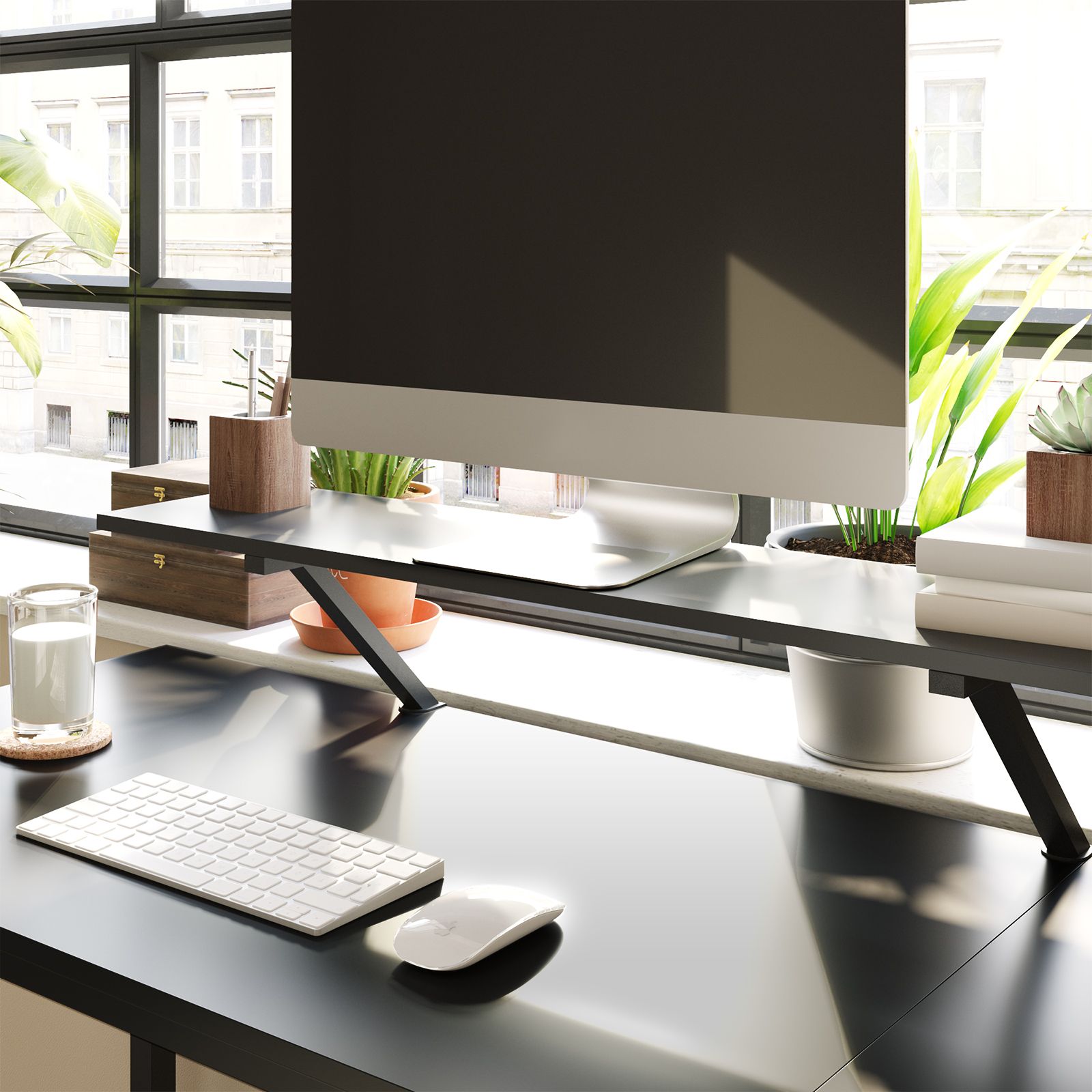 L-Shaped Desk - Wood - Rustic Brown and Black