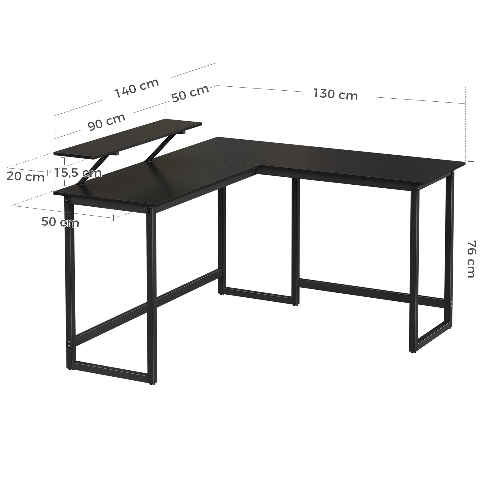 L-Shaped Desk - Wood - Rustic Brown and Black