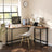L-Shaped Writing Desk - Wood - Rustic Brown and Black - Industrial Corner Design with Monitor Stand