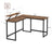 L-Shaped Writing Desk - Wood - Rustic Brown and Black - Industrial Corner Design with Monitor Stand