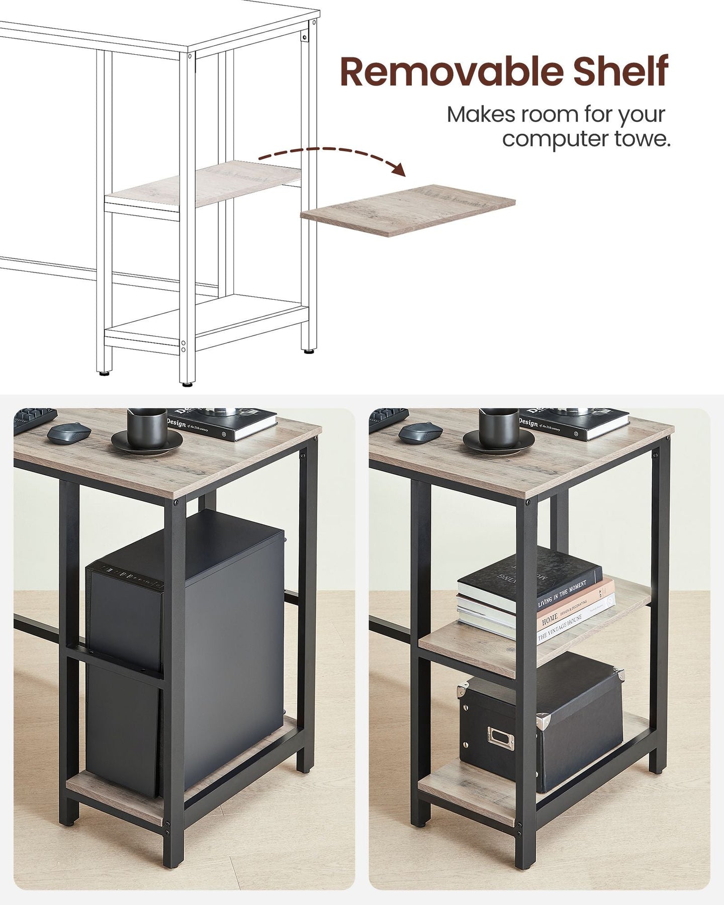 Corner Desk - Wood - Rustic Brown - Space-Saving L-Shaped Workstation with Shelf