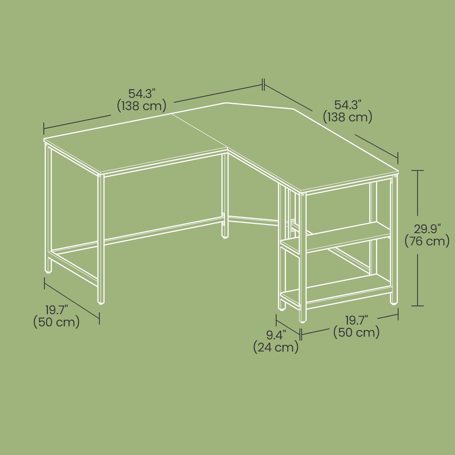 L-Shaped Office Desk - Wood - Brown and Black - Space-Saving Corner Design with 2 Shelves