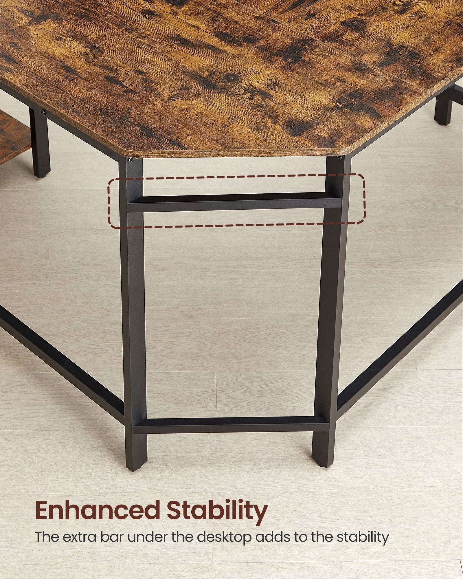 L-Shaped Writing Desk - Wood - Rustic Brown - Space-Saving with Shelf